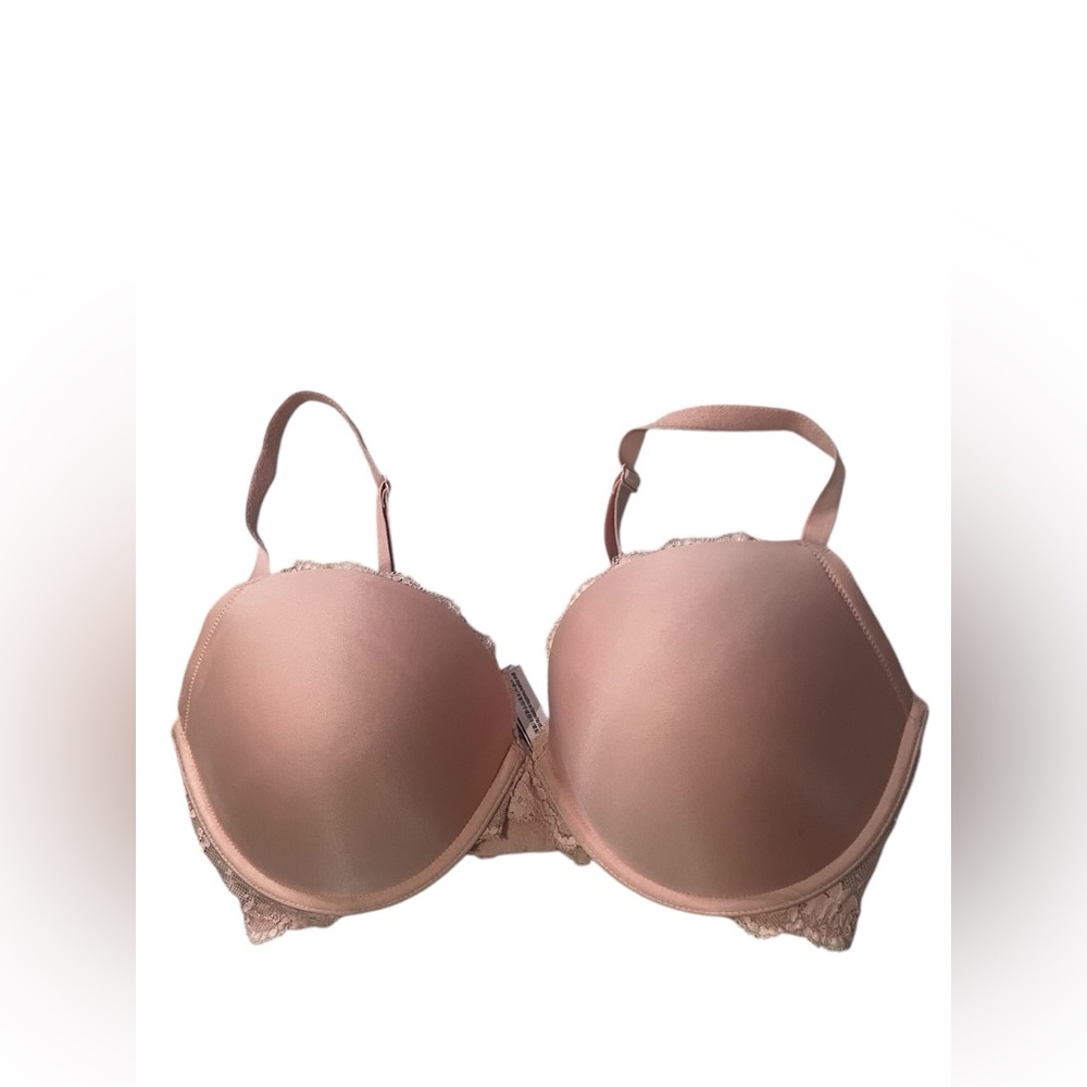 PINK dream angels bra light pink lace trim like new worn once